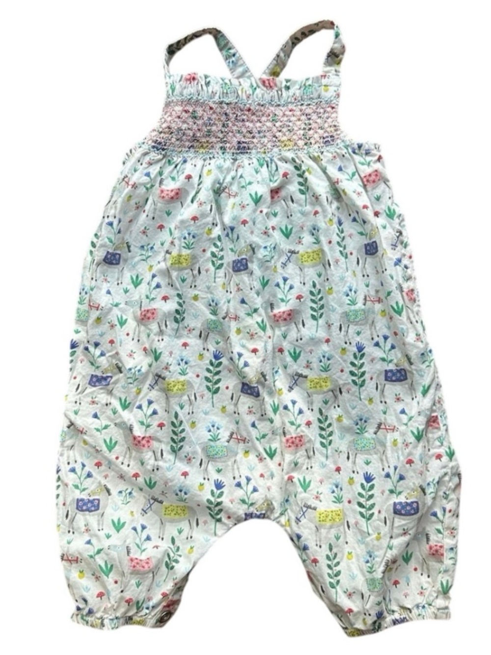 Mini Boden Cotton Romper Donkey & Floral Miniprint Pants & Adjustable Straps 6M